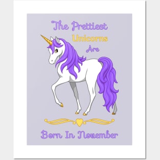 Pretty Rainbow Unicorn Born In November Birthday Girl Posters and Art